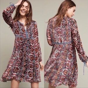 Anthropologie Floreat Abia Velvet Colorful Floral Peasant Dress Size XS